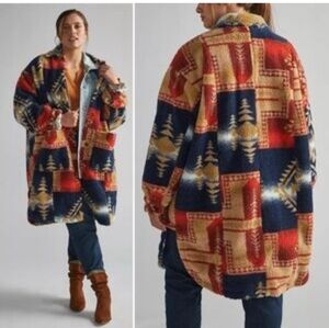 Anthropologie Pilcro Leopard Sherpa Duster Western Jacket, Size MP Oversized